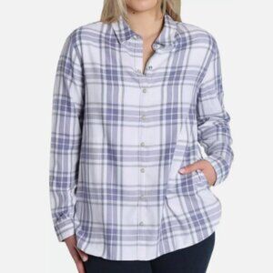 NEW Jachs Girlfriend Women's XXL Biue & White Plaid Button-Down Shirt
